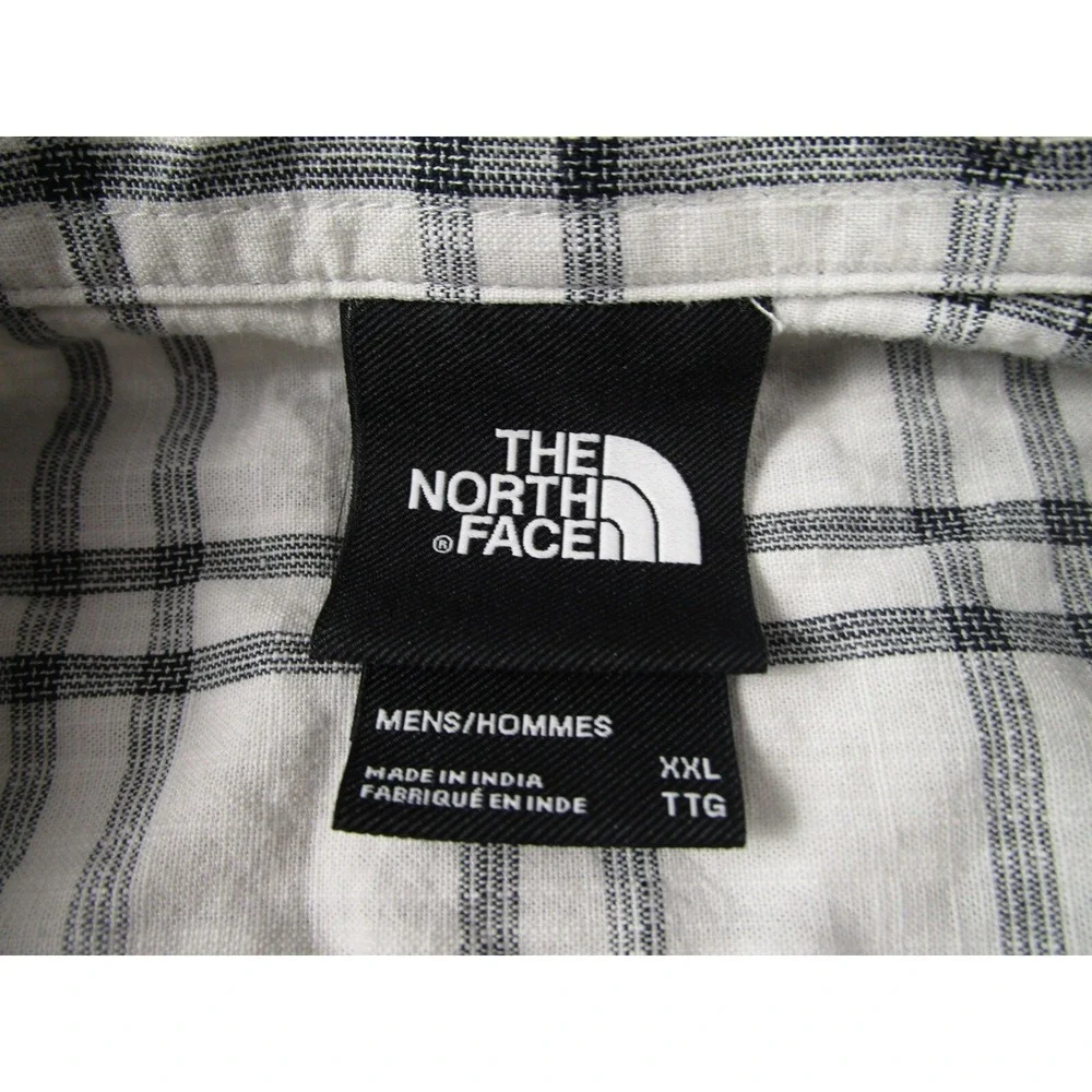 North Face Shirt Mens XXL White‎ Plaid Outdoor Button Up Short Sleeve